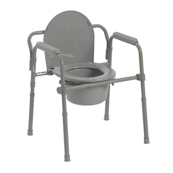 Folding Commode Chair Fixed Arm Steel Frame